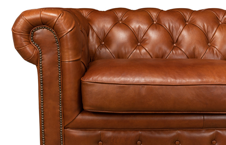 American Home Furniture | Sarreid - Tufted English Club Sofa - Brown Leather 