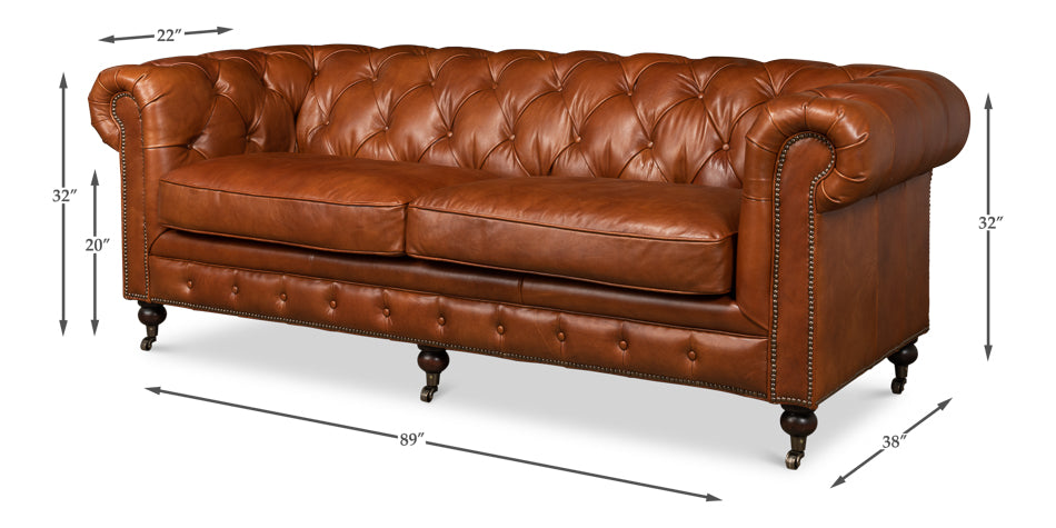 American Home Furniture | Sarreid - Tufted English Club Sofa - Brown Leather 