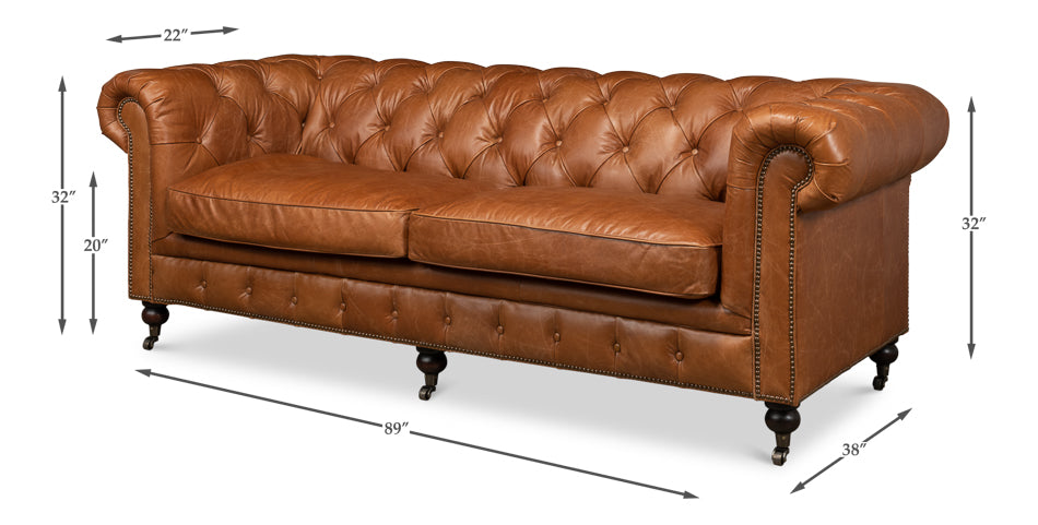 American Home Furniture | Sarreid - Tufted English Club Sofa - Vienna Brown