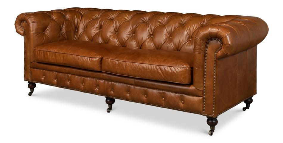 Sarreid Tufted English Club Sofa - Cuba Brown SOFAS + SECTIONALS