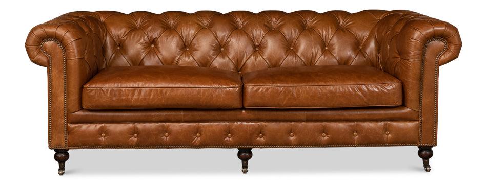 Sarreid Tufted English Club Sofa - Cuba Brown SOFAS + SECTIONALS
