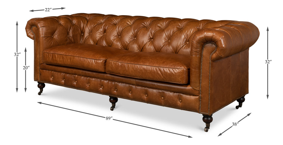 American Home Furniture | Sarreid - Tufted English Club Sofa - Cuba Brown