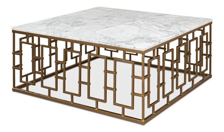 American Home Furniture | Sarreid - Brass Gate Cocktail Table W/ Wht Marble 