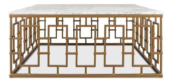 American Home Furniture | Sarreid - Brass Gate Cocktail Table W/ Wht Marble 