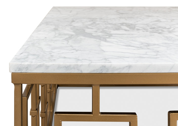 American Home Furniture | Sarreid - Brass Gate Cocktail Table W/ Wht Marble 