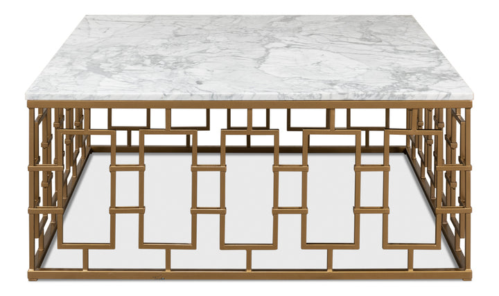 American Home Furniture | Sarreid - Brass Gate Cocktail Table W/ Wht Marble 