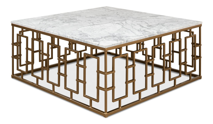 American Home Furniture | Sarreid - Brass Gate Cocktail Table W/ Wht Marble 