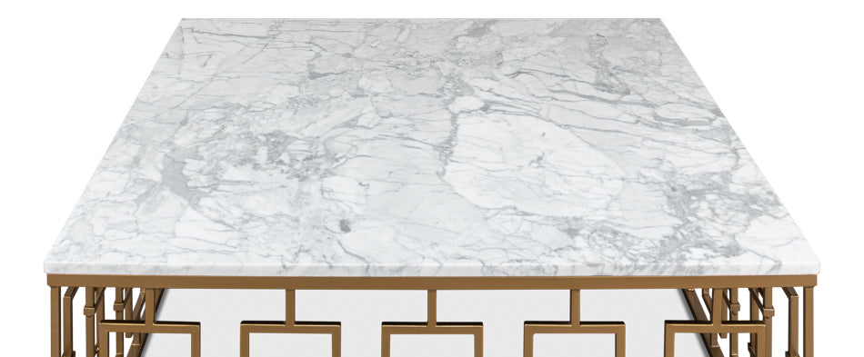 American Home Furniture | Sarreid - Brass Gate Cocktail Table W/ Wht Marble 