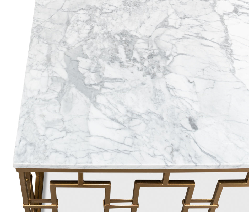 American Home Furniture | Sarreid - Brass Gate Cocktail Table W/ Wht Marble 