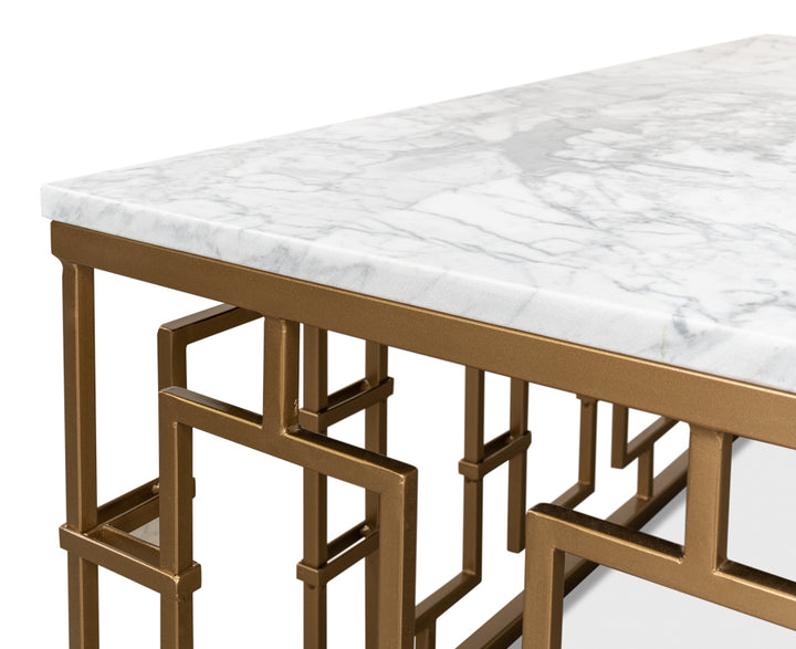 American Home Furniture | Sarreid - Brass Gate Cocktail Table W/ Wht Marble 