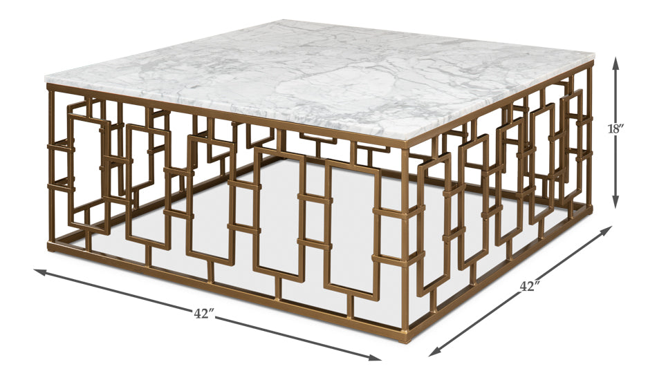 American Home Furniture | Sarreid - Brass Gate Cocktail Table W/ Wht Marble 