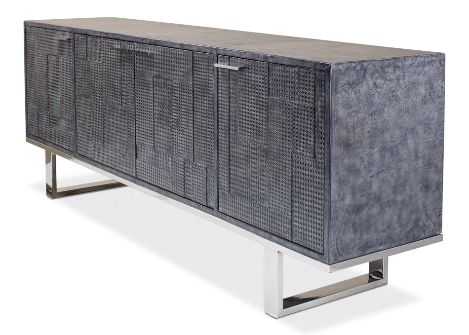 American Home Furniture | Sarreid - Bronzini Credenza - Embossed Blue/Grey