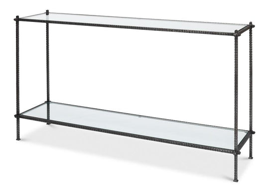 Sarreid Hand Chased Iron Console Tble - Glass Top CONSOLE TABLES