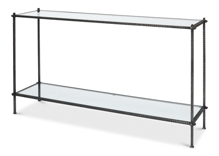 American Home Furniture | Sarreid - Hand Chased Iron Console Tble - Glass Top