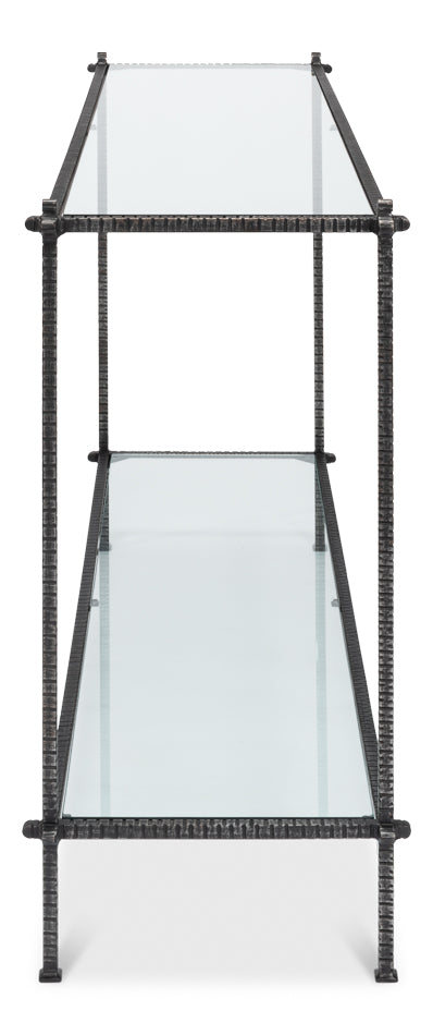 American Home Furniture | Sarreid - Hand Chased Iron Console Tble - Glass Top