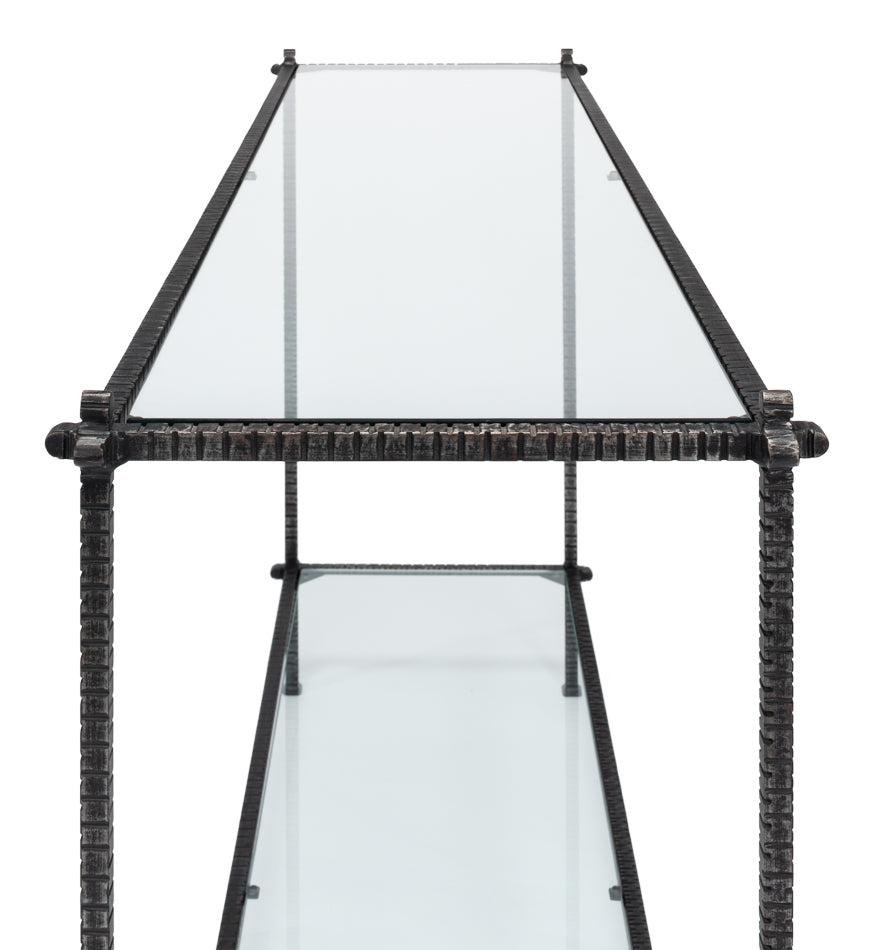 American Home Furniture | Sarreid - Hand Chased Iron Console Tble - Glass Top