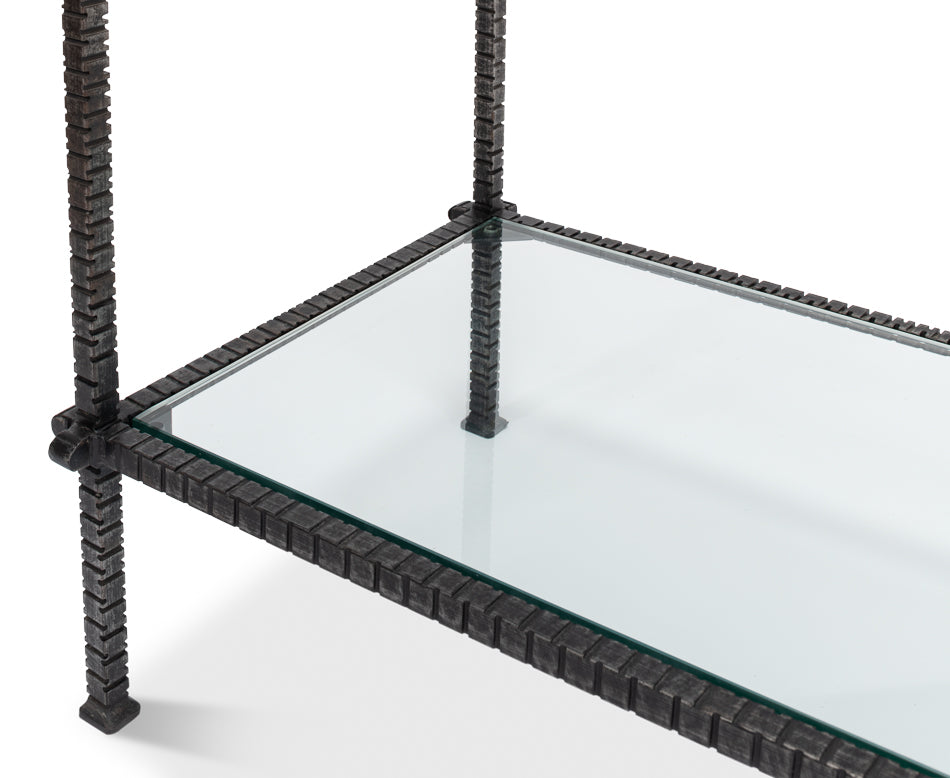 American Home Furniture | Sarreid - Hand Chased Iron Console Tble - Glass Top