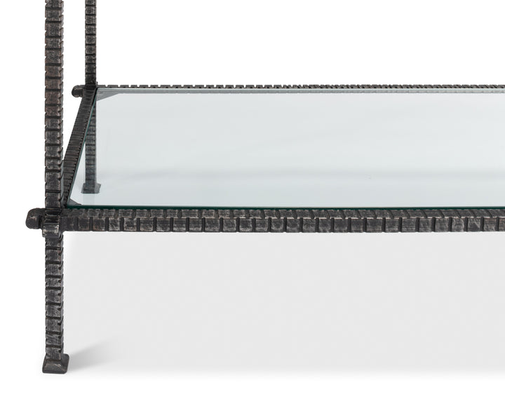 American Home Furniture | Sarreid - Hand Chased Iron Console Tble - Glass Top