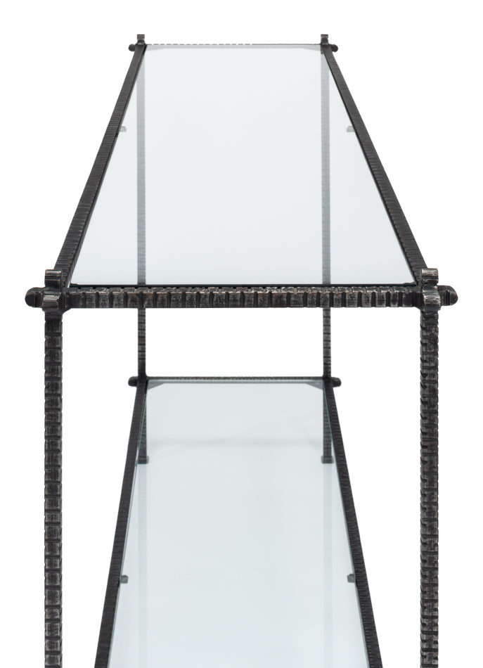 American Home Furniture | Sarreid - Hand Chased Iron Console Tble - Glass Top