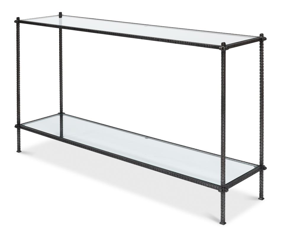 American Home Furniture | Sarreid - Hand Chased Iron Console Tble - Glass Top