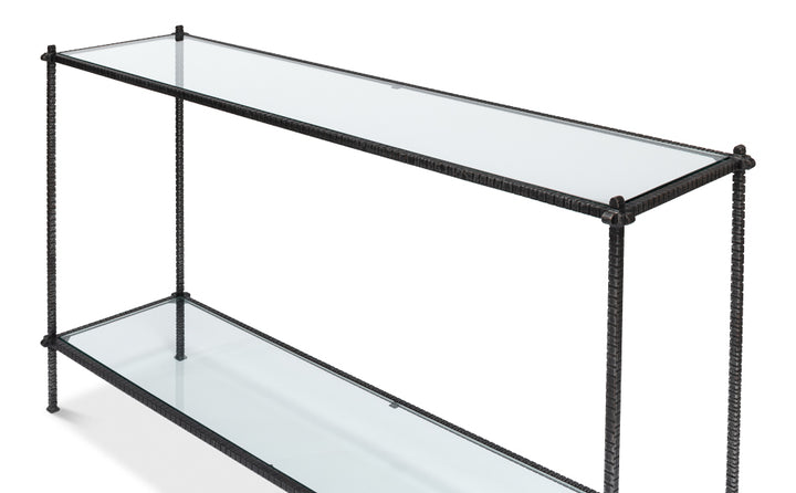 American Home Furniture | Sarreid - Hand Chased Iron Console Tble - Glass Top