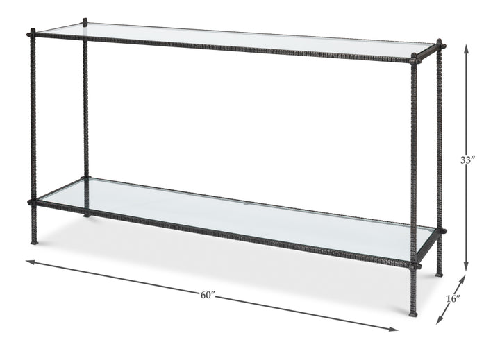 American Home Furniture | Sarreid - Hand Chased Iron Console Tble - Glass Top