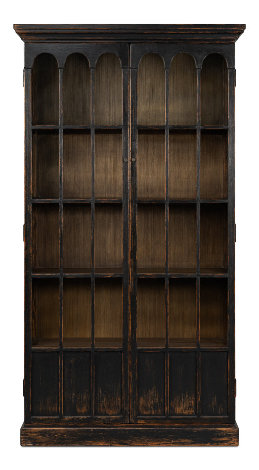 American Home Furniture | Sarreid - Edgar Allan Glass Bookcase Antique Black