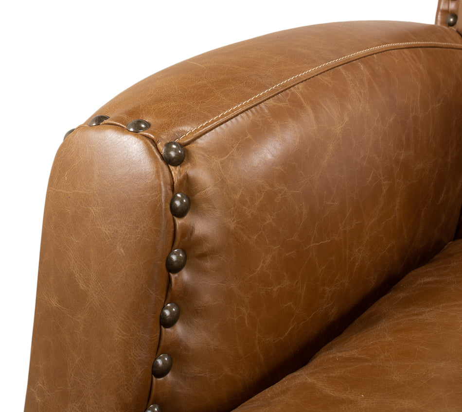 American Home Furniture | Sarreid - Taft Leather Swivel Chair - Cuba Brown