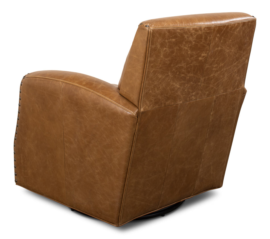 American Home Furniture | Sarreid - Taft Leather Swivel Chair - Cuba Brown