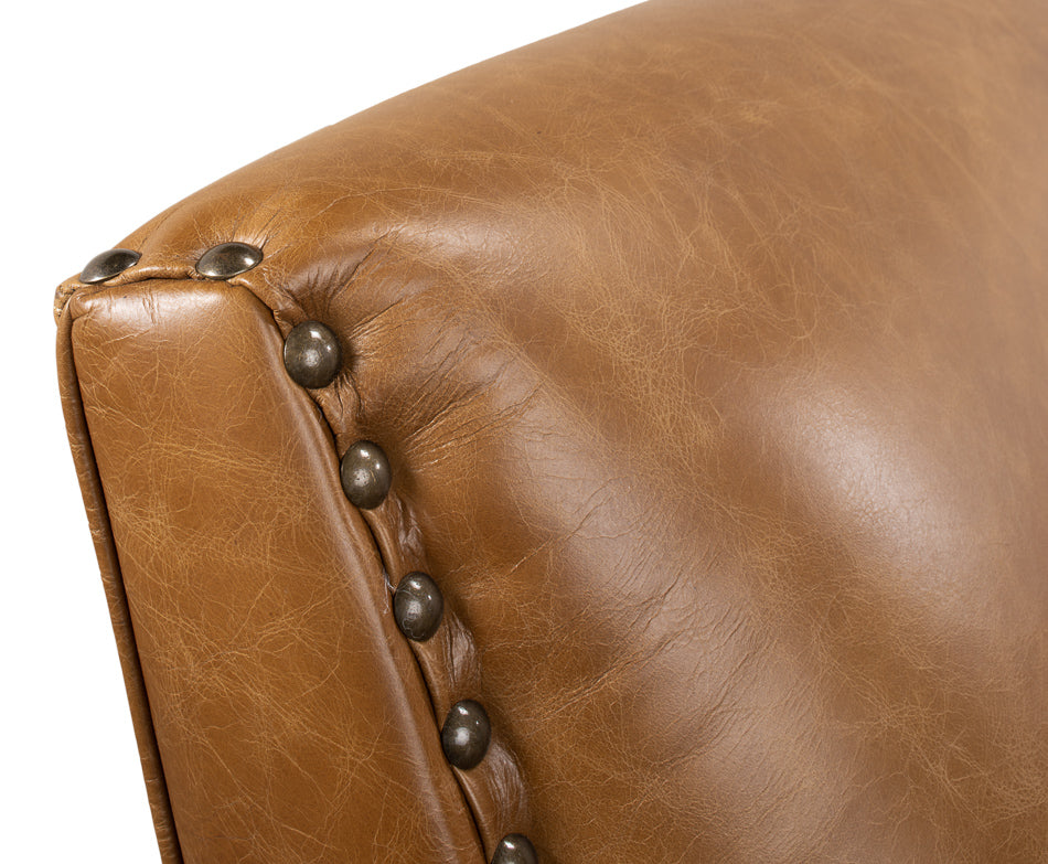 American Home Furniture | Sarreid - Taft Leather Swivel Chair - Cuba Brown