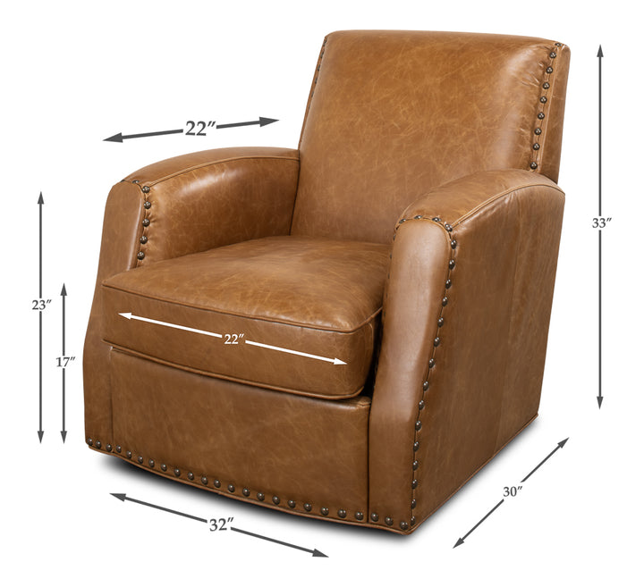 American Home Furniture | Sarreid - Taft Leather Swivel Chair - Cuba Brown