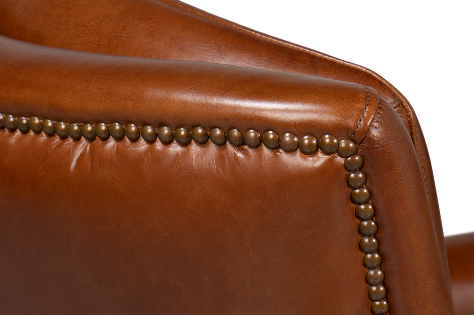 American Home Furniture | Sarreid - Baker Leather Swivel Chair Havana Lthr