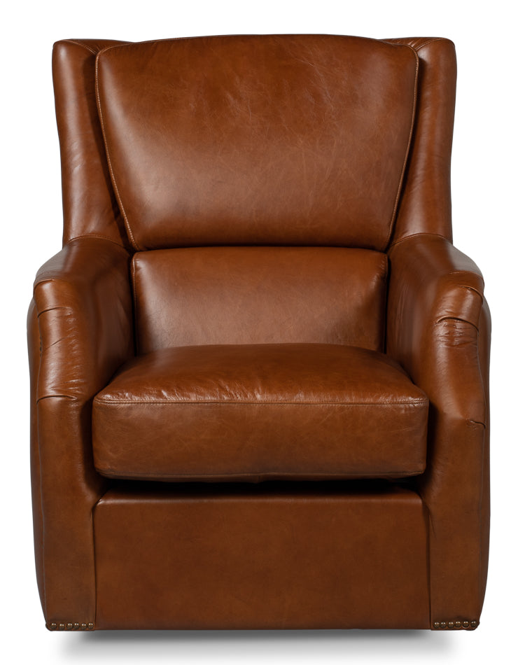 American Home Furniture | Sarreid - Baker Leather Swivel Chair Havana Lthr