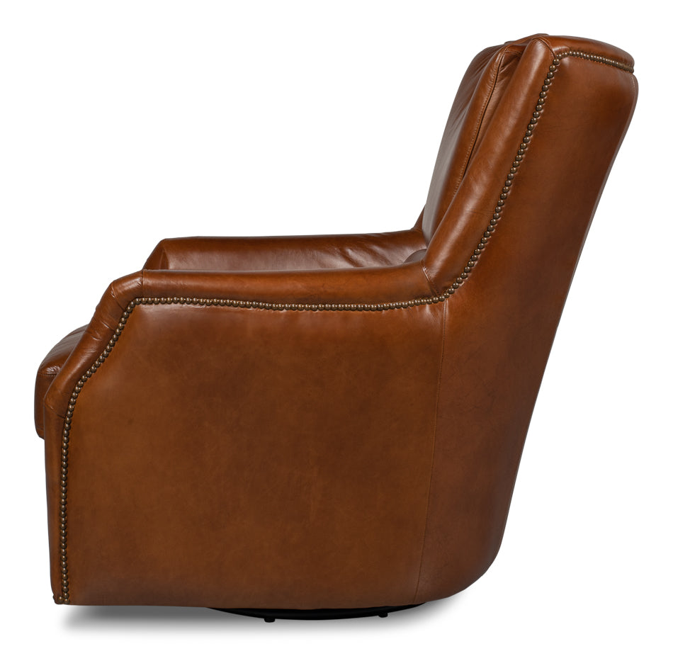 American Home Furniture | Sarreid - Baker Leather Swivel Chair Havana Lthr