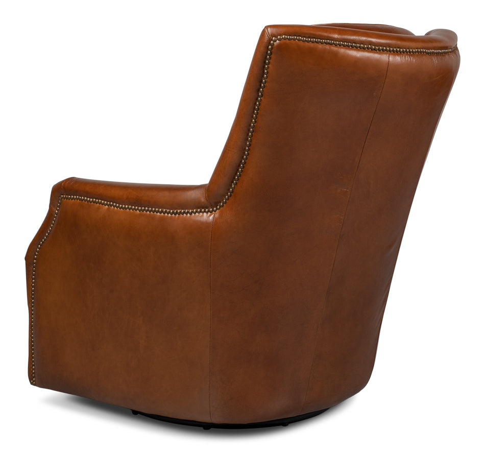 American Home Furniture | Sarreid - Baker Leather Swivel Chair Havana Lthr