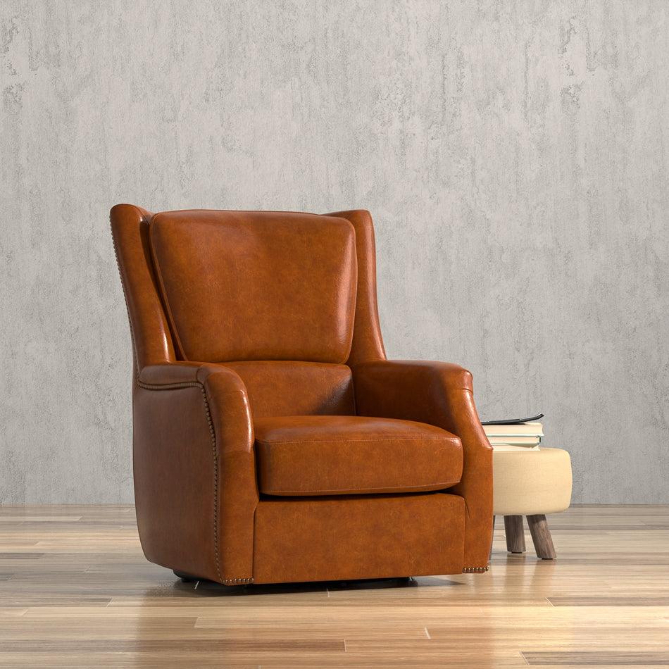 Sarreid Baker Leather Swivel Chair Havana Lthr ACCENT + LOUNGE CHAIRS
