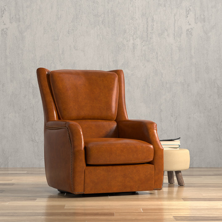 American Home Furniture | Sarreid - Baker Leather Swivel Chair Havana Lthr