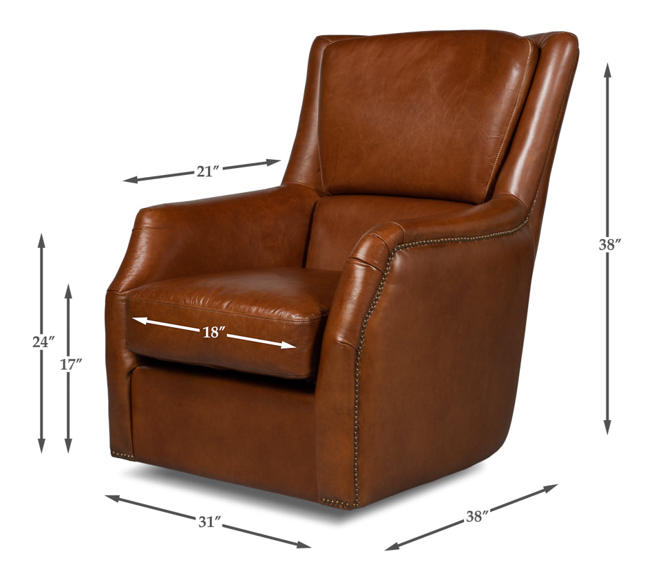 American Home Furniture | Sarreid - Baker Leather Swivel Chair Havana Lthr