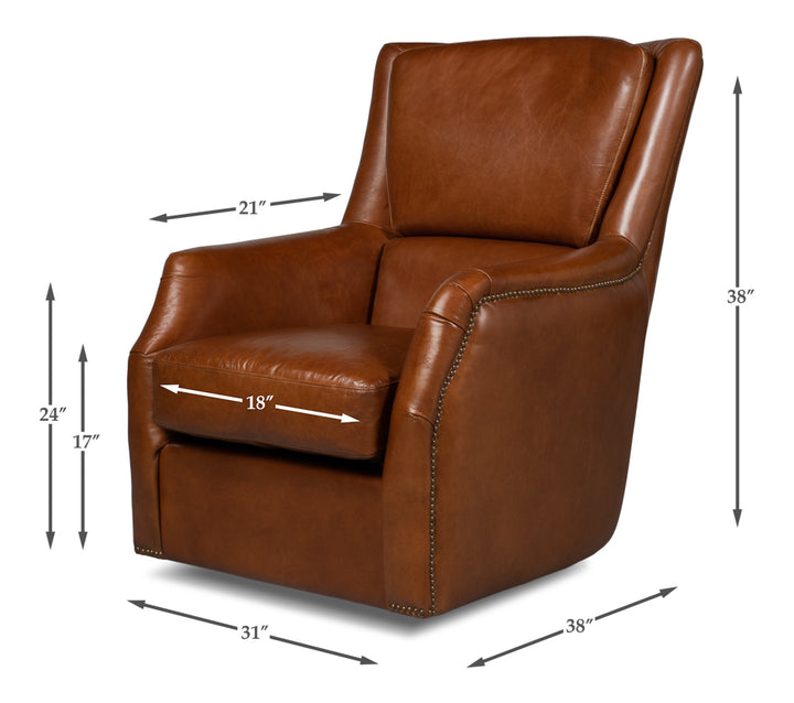 American Home Furniture | Sarreid - Baker Leather Swivel Chair Havana Lthr