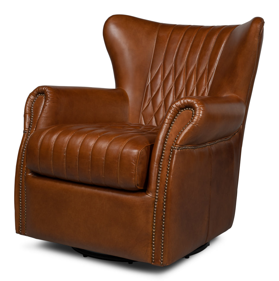 American Home Furniture | Sarreid - Bugatti Leather Swivel Chair