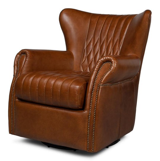 Sarreid Bugatti Leather Swivel Chair ACCENT + LOUNGE CHAIRS