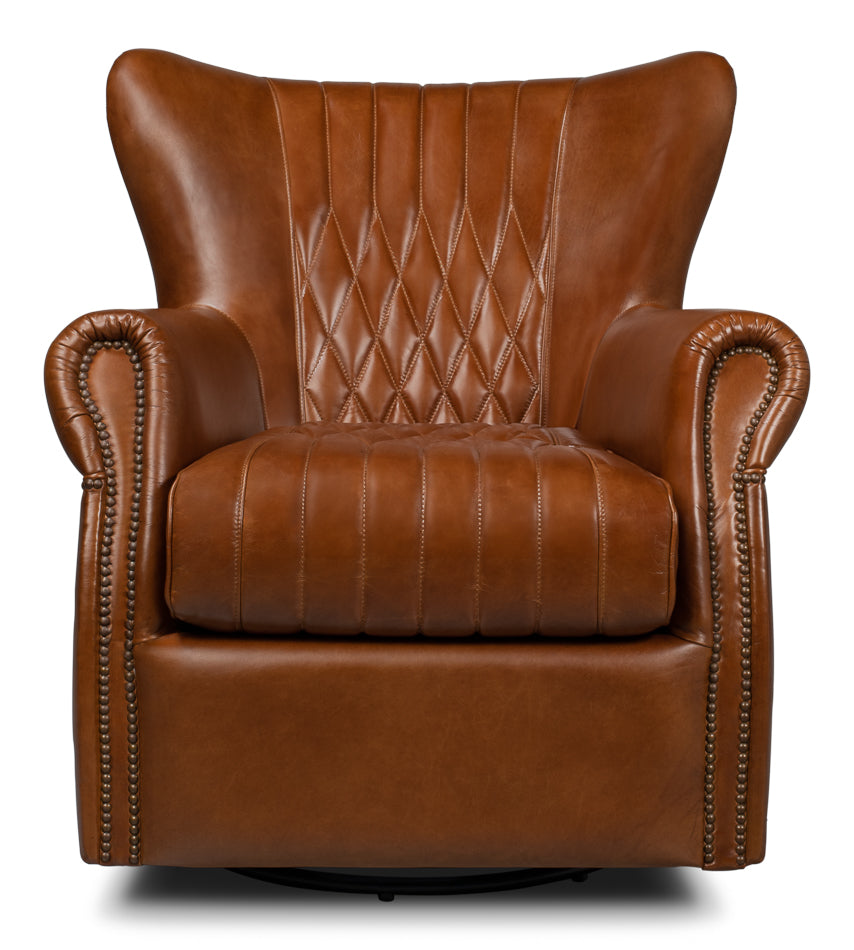 American Home Furniture | Sarreid - Bugatti Leather Swivel Chair