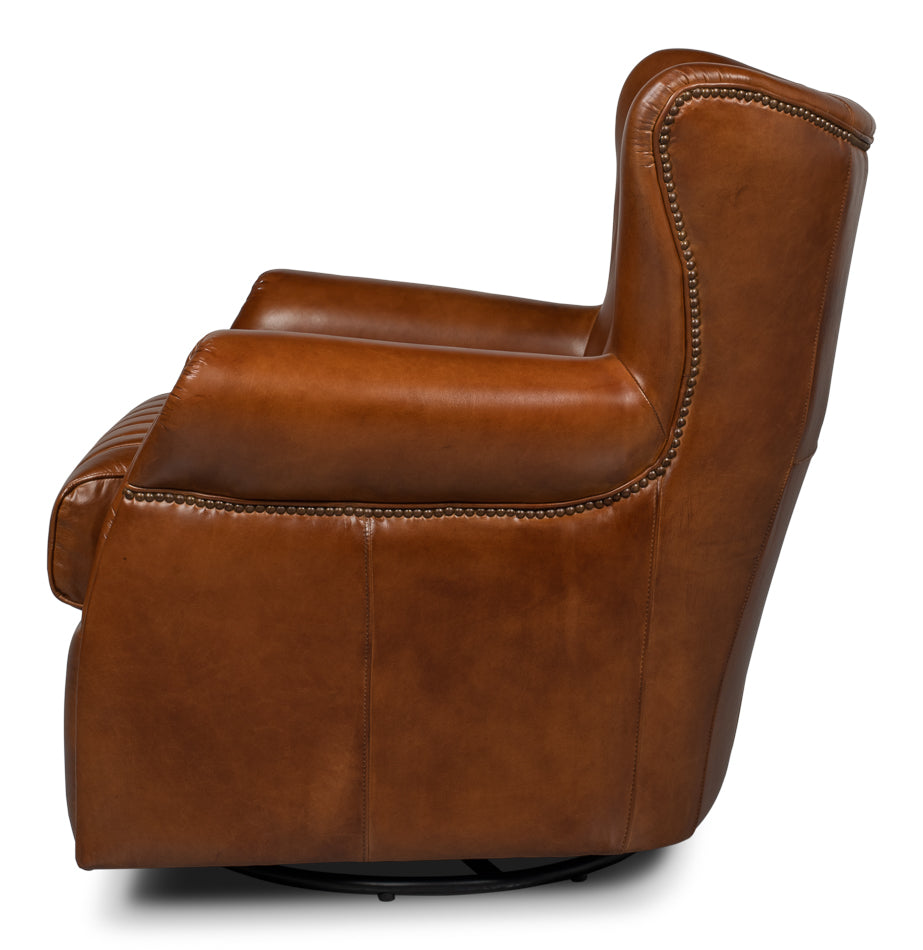 American Home Furniture | Sarreid - Bugatti Leather Swivel Chair