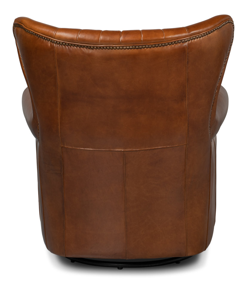 American Home Furniture | Sarreid - Bugatti Leather Swivel Chair