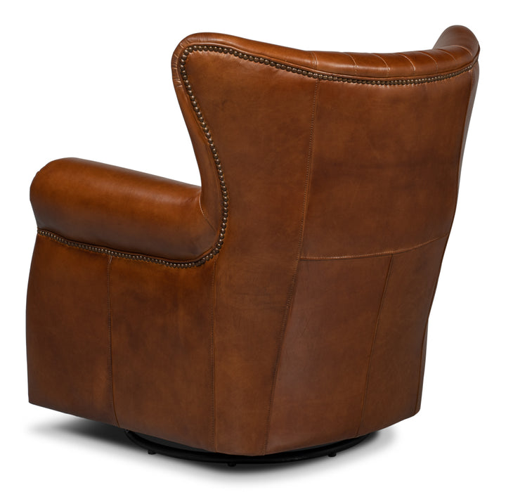 American Home Furniture | Sarreid - Bugatti Leather Swivel Chair