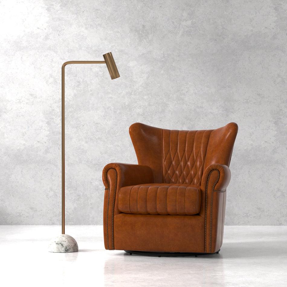 Sarreid Bugatti Leather Swivel Chair ACCENT + LOUNGE CHAIRS