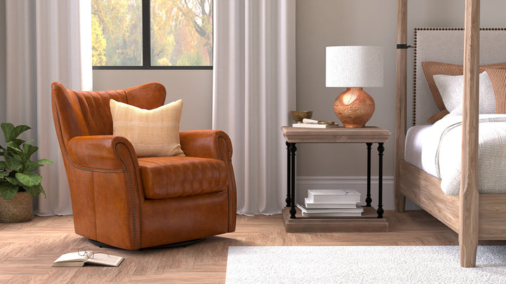 American Home Furniture | Sarreid - Bugatti Leather Swivel Chair