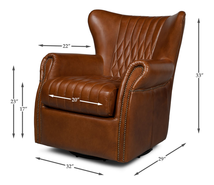 American Home Furniture | Sarreid - Bugatti Leather Swivel Chair