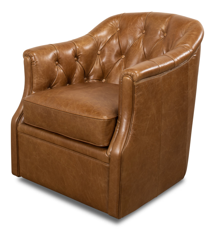 American Home Furniture | Sarreid - Coolidge Leather Swivel Chair - Cuba Brn 