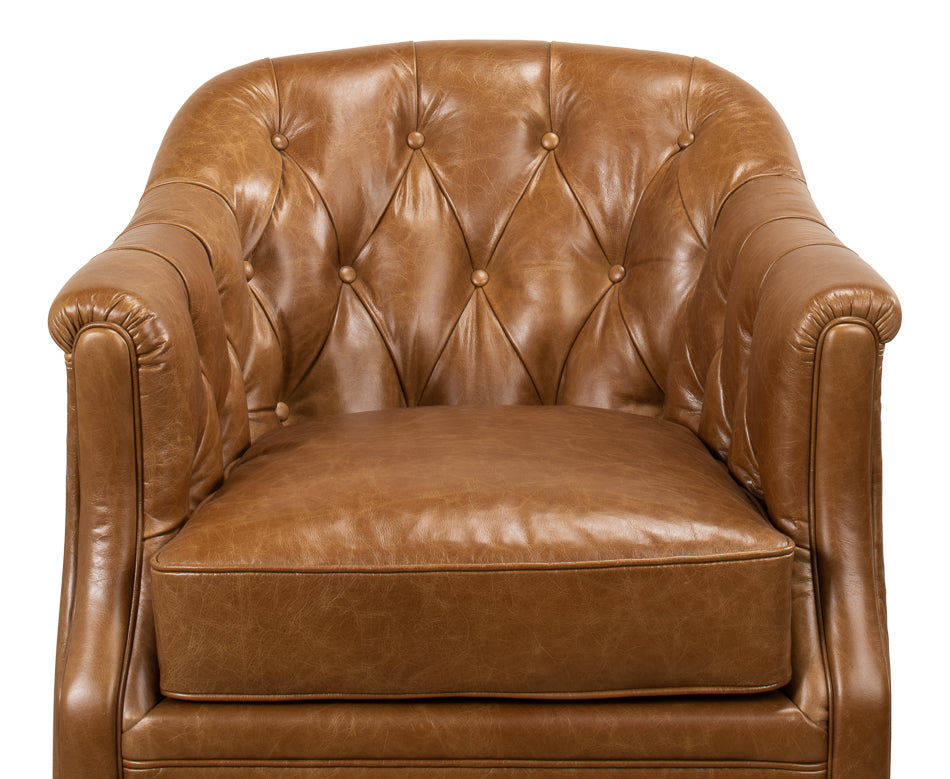 American Home Furniture | Sarreid - Coolidge Leather Swivel Chair - Cuba Brn 